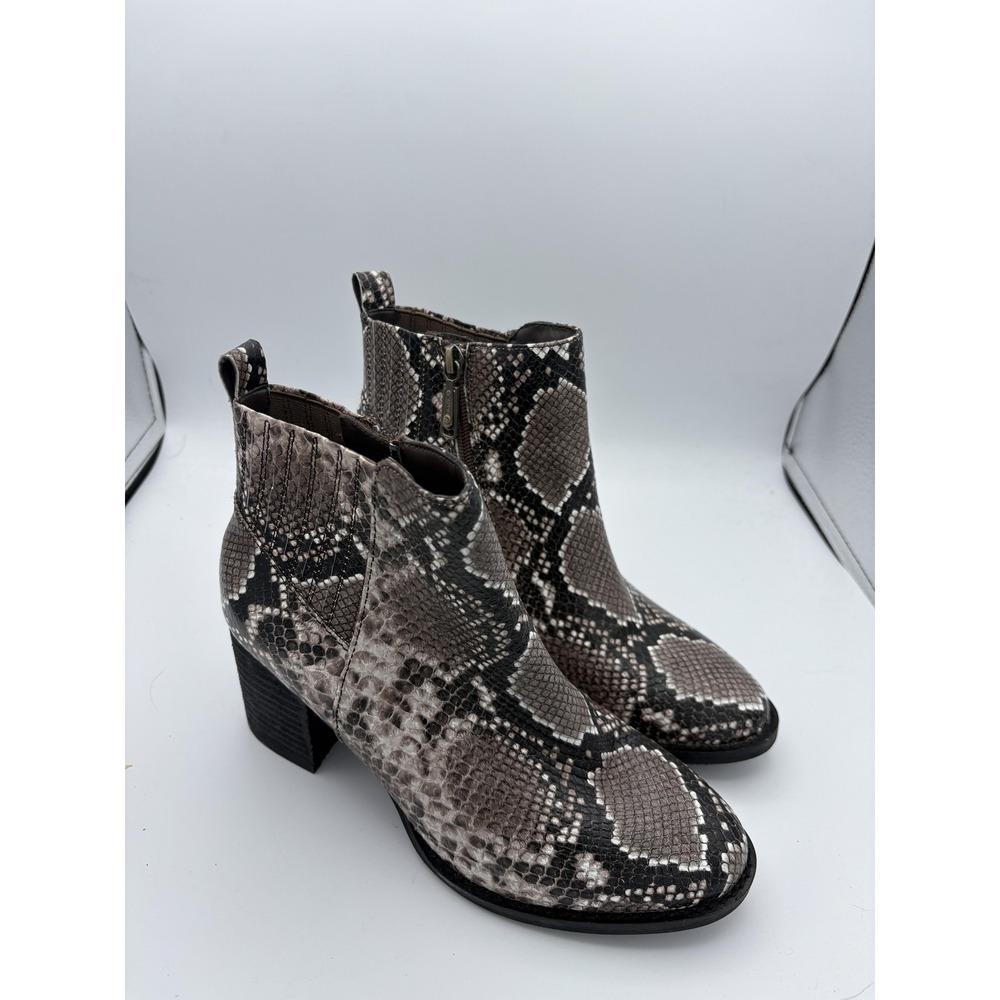 Blondo‎ Boots Womens Size 8 Brown Snake Print Waterproof Ankle Block Heel Zip